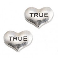 Floating Charms hartje "True" Antiek zilver 9x7mm